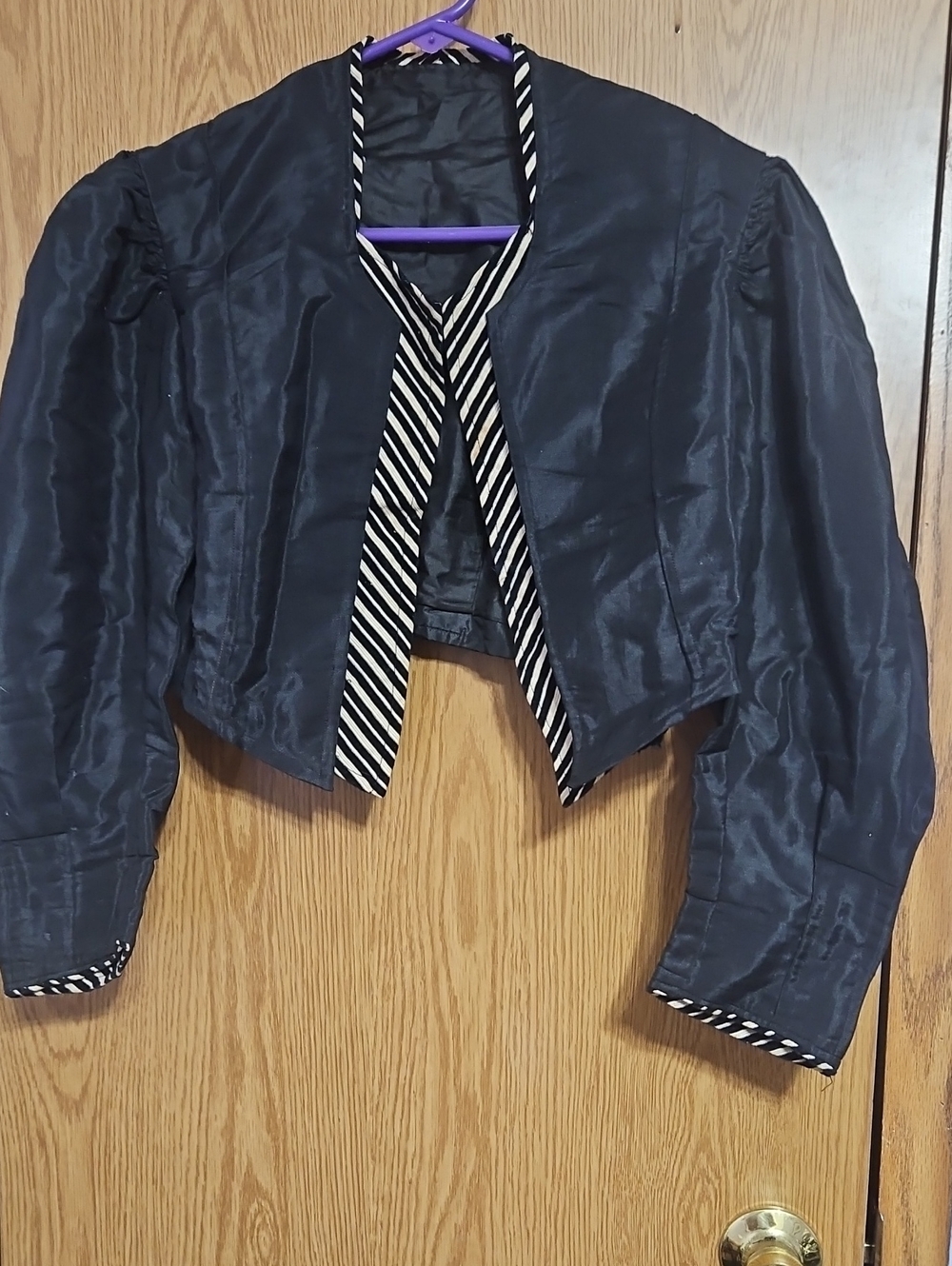 Cropped Black Women's Goth Jacket with Striped Trim